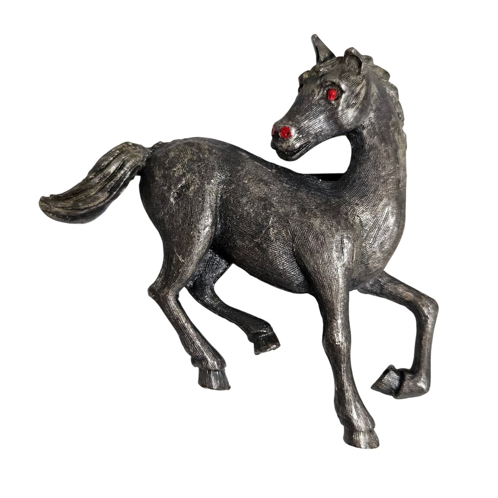 Jonette Jewelry J.J. Brooch Silver Horse Red Eye Pewter Galloping Equestrian VTG